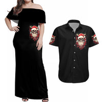 Skull Santa Claus Couples Matching Off Shoulder Maxi Dress and Hawaiian Shirt Ho Ho Ho Madafakas - Wonder Print Shop