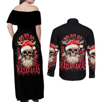 Skull Santa Claus Couples Matching Off Shoulder Maxi Dress and Long Sleeve Button Shirt Ho Ho Ho Madafakas - Wonder Print Shop