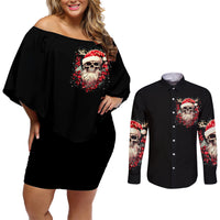 Skull Santa Claus Couples Matching Off Shoulder Short Dress and Long Sleeve Button Shirt Ho Ho Ho Madafakas - Wonder Print Shop