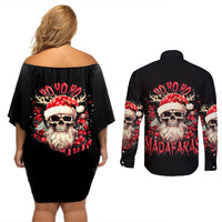 Skull Santa Claus Couples Matching Off Shoulder Short Dress and Long Sleeve Button Shirt Ho Ho Ho Madafakas - Wonder Print Shop