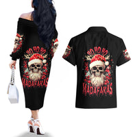 Skull Santa Claus Couples Matching Off The Shoulder Long Sleeve Dress and Hawaiian Shirt Ho Ho Ho Madafakas - Wonder Print Shop
