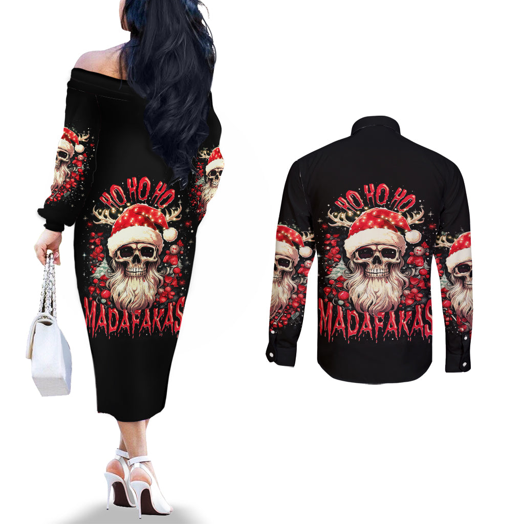 skull-santa-claus-couples-matching-off-the-shoulder-long-sleeve-dress-and-long-sleeve-button-shirt-ho-ho-ho-madafakas