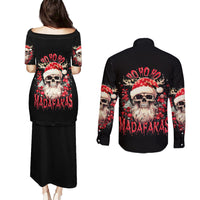 Skull Santa Claus Couples Matching Puletasi Dress and Long Sleeve Button Shirt Ho Ho Ho Madafakas - Wonder Print Shop