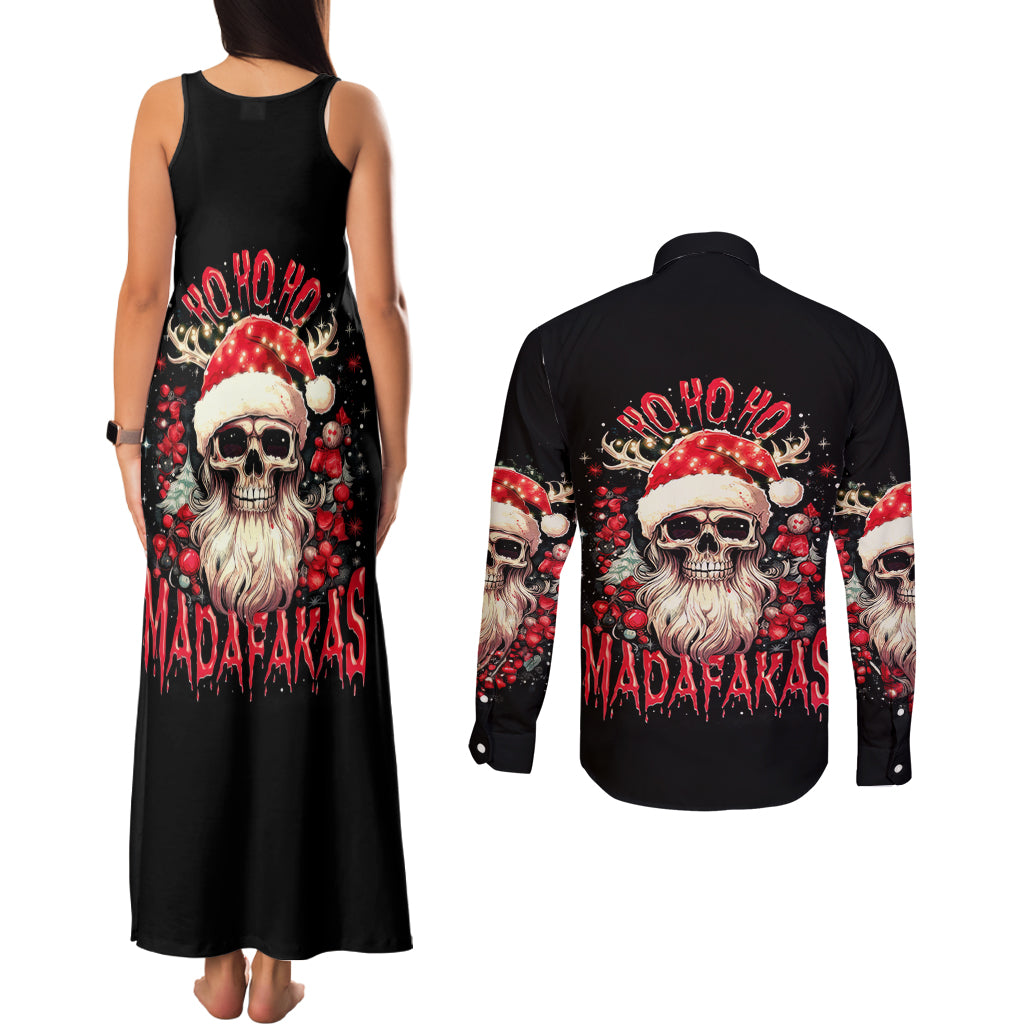 Skull Santa Claus Couples Matching Tank Maxi Dress and Long Sleeve Button Shirt Ho Ho Ho Madafakas - Wonder Print Shop