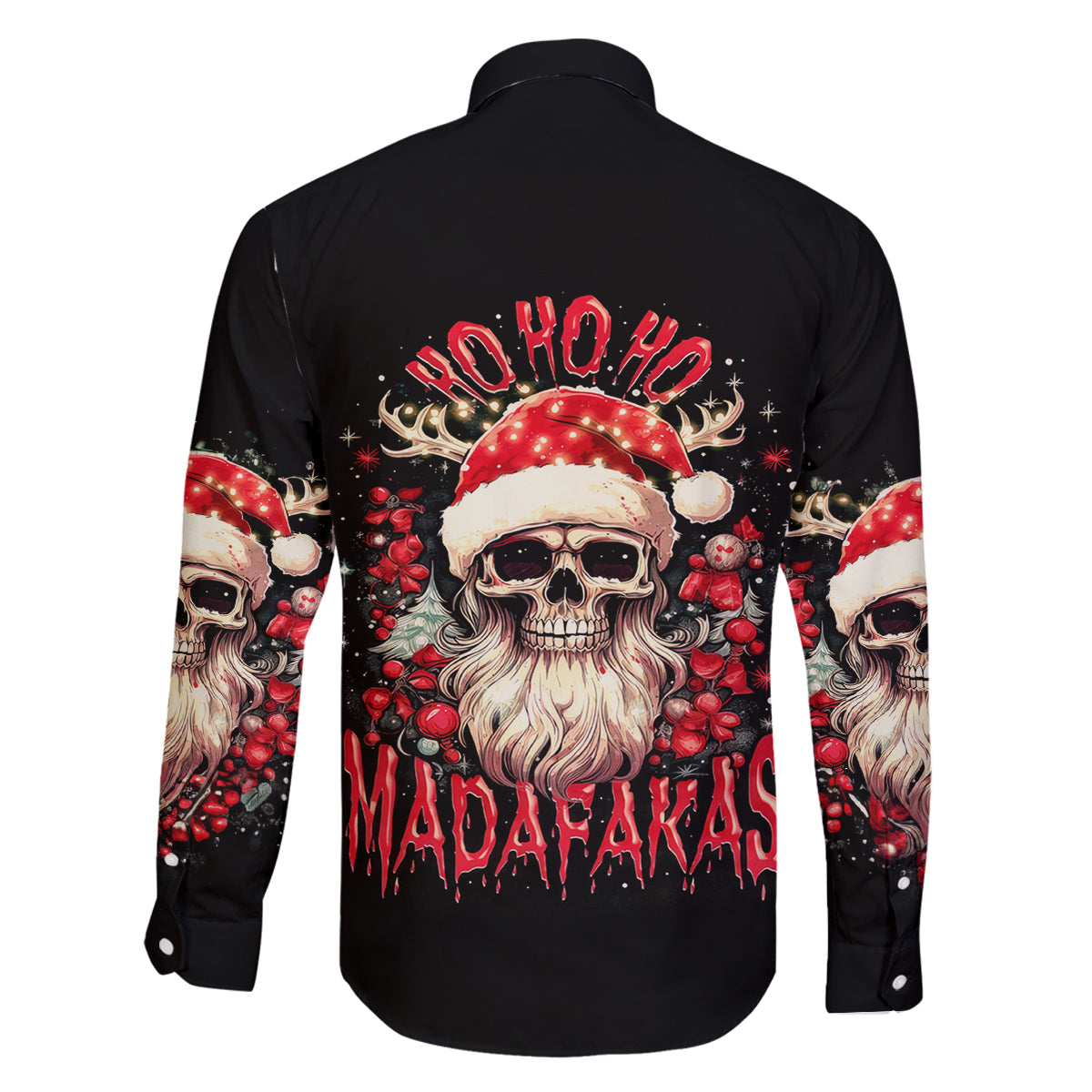 Skull Santa Claus Family Matching Off Shoulder Long Sleeve Dress and Hawaiian Shirt Ho Ho Ho Madafakas - Wonder Print Shop