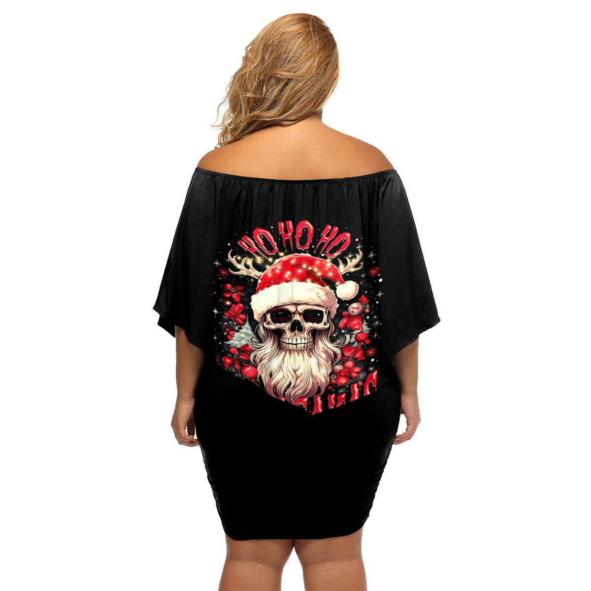 Skull Santa Claus Family Matching Off Shoulder Short Dress and Hawaiian Shirt Ho Ho Ho Madafakas - Wonder Print Shop
