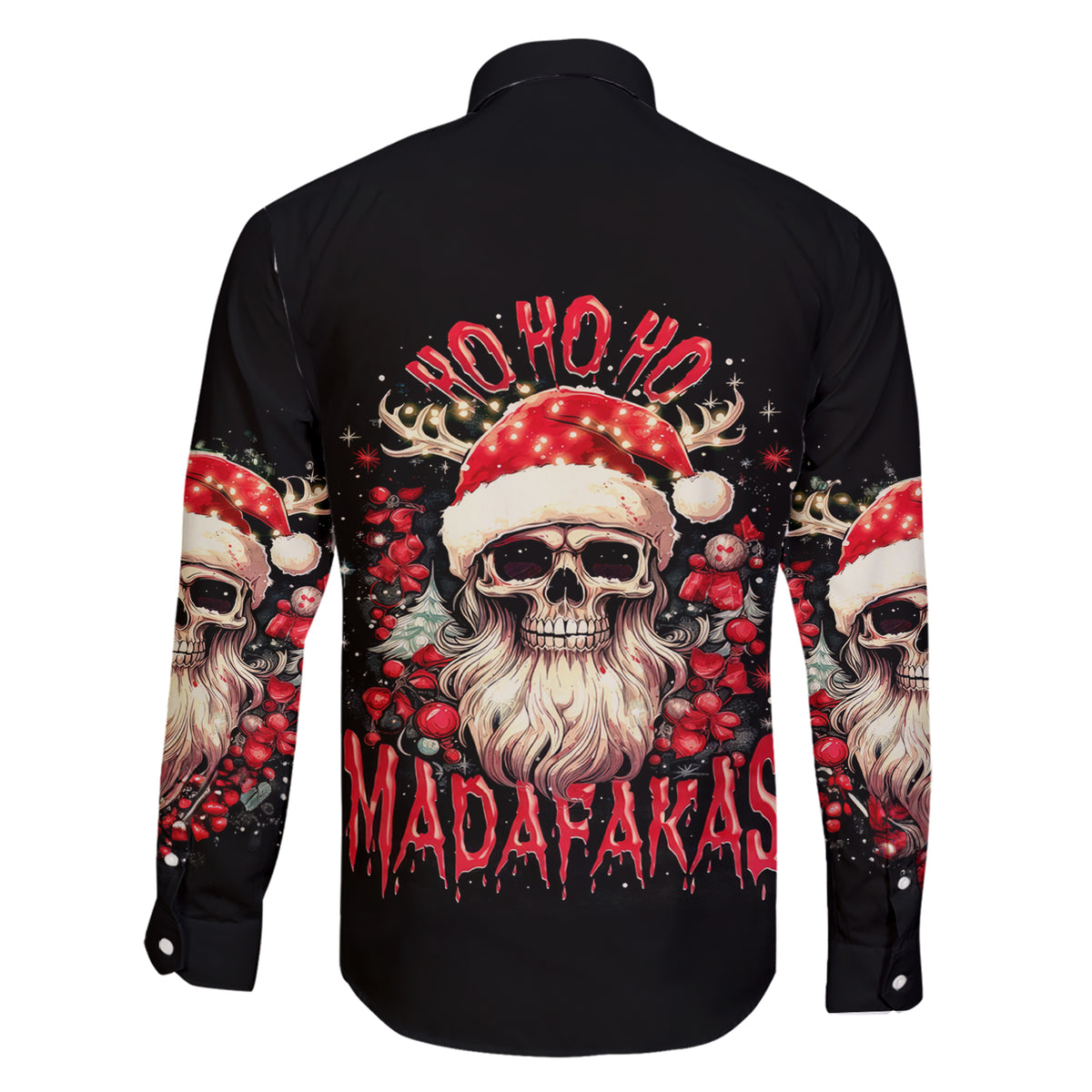 Skull Santa Claus Family Matching Short Sleeve Bodycon Dress and Hawaiian Shirt Ho Ho Ho Madafakas - Wonder Print Shop
