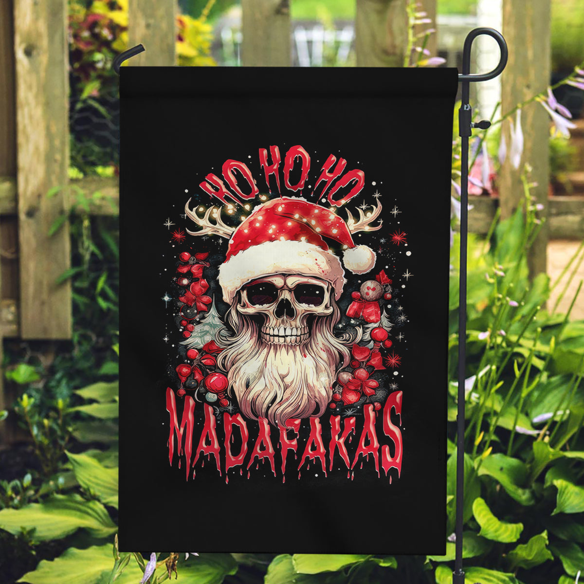 Skull Santa Claus Garden Flag Ho Ho Ho Madafakas - Wonder Print Shop
