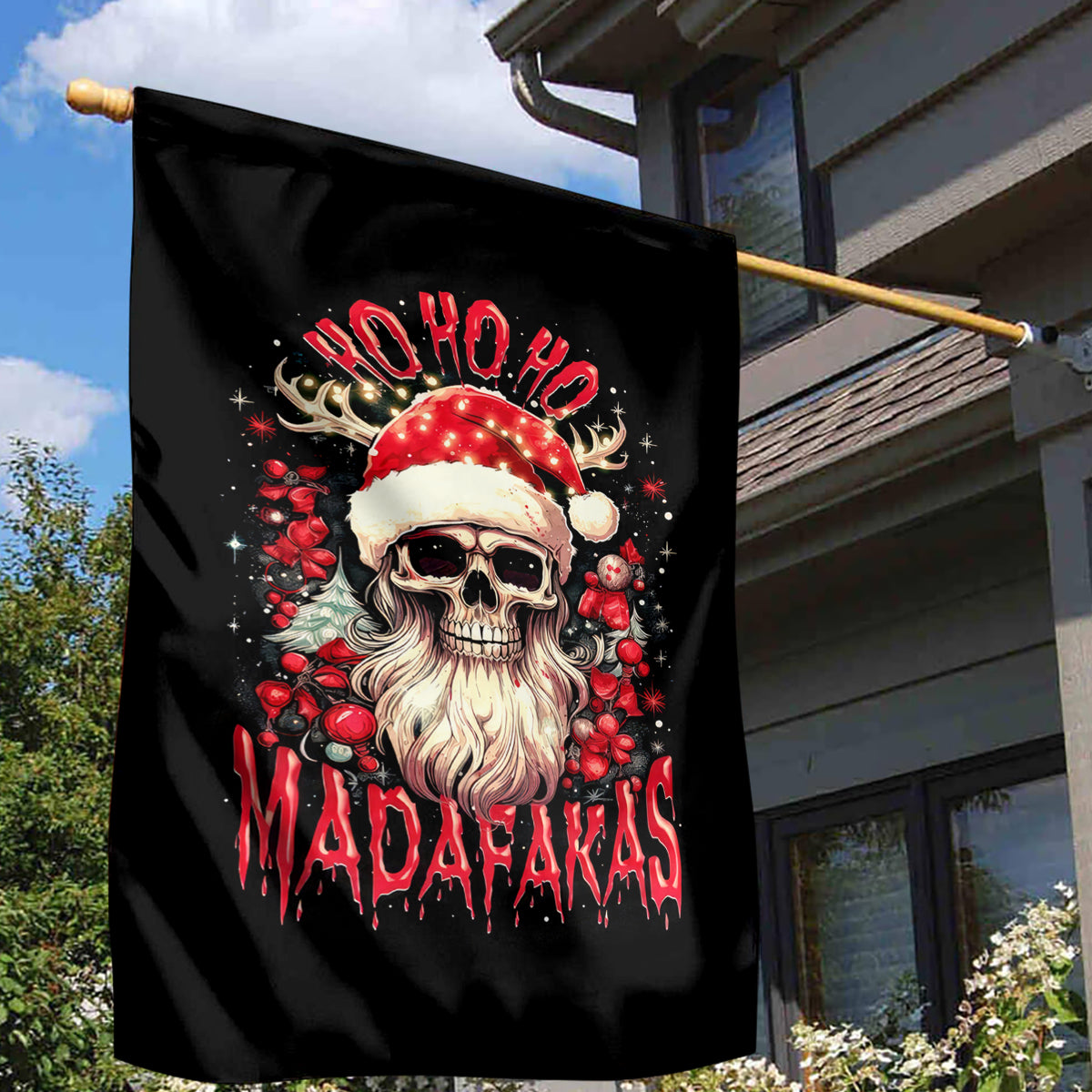 Skull Santa Claus Garden Flag Ho Ho Ho Madafakas - Wonder Print Shop
