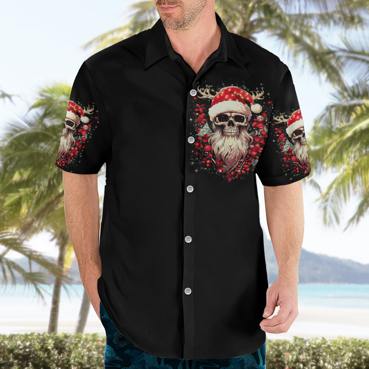 Skull Santa Claus Hawaiian Shirt Ho Ho Ho Madafakas - Wonder Print Shop