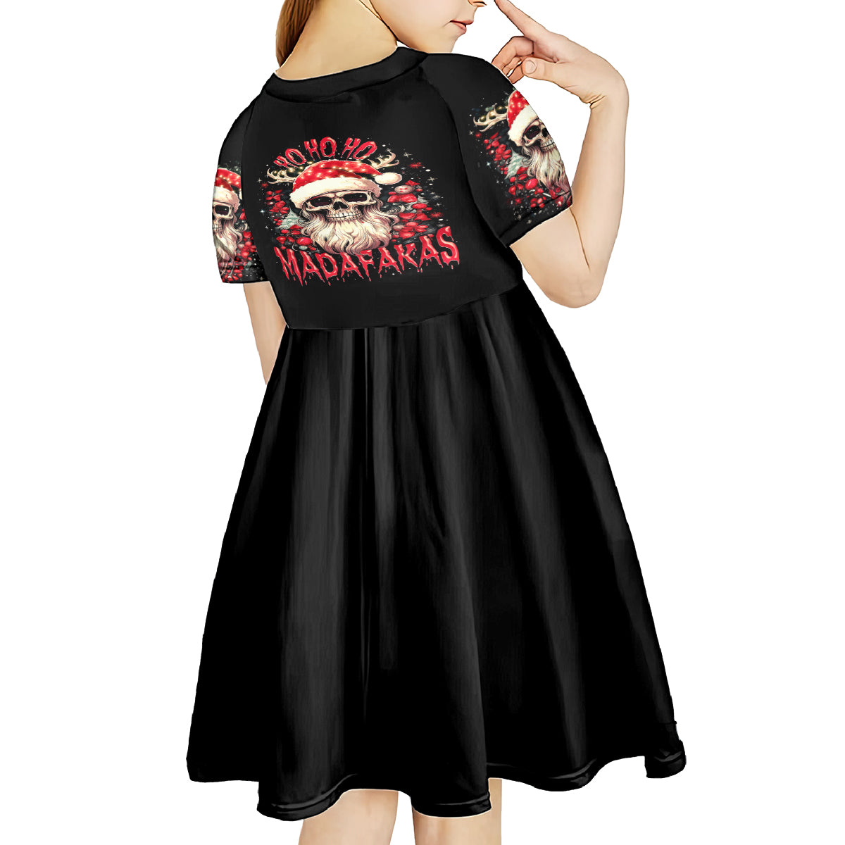 Skull Santa Claus Kid Short Sleeve Dress Ho Ho Ho Madafakas - Wonder Print Shop