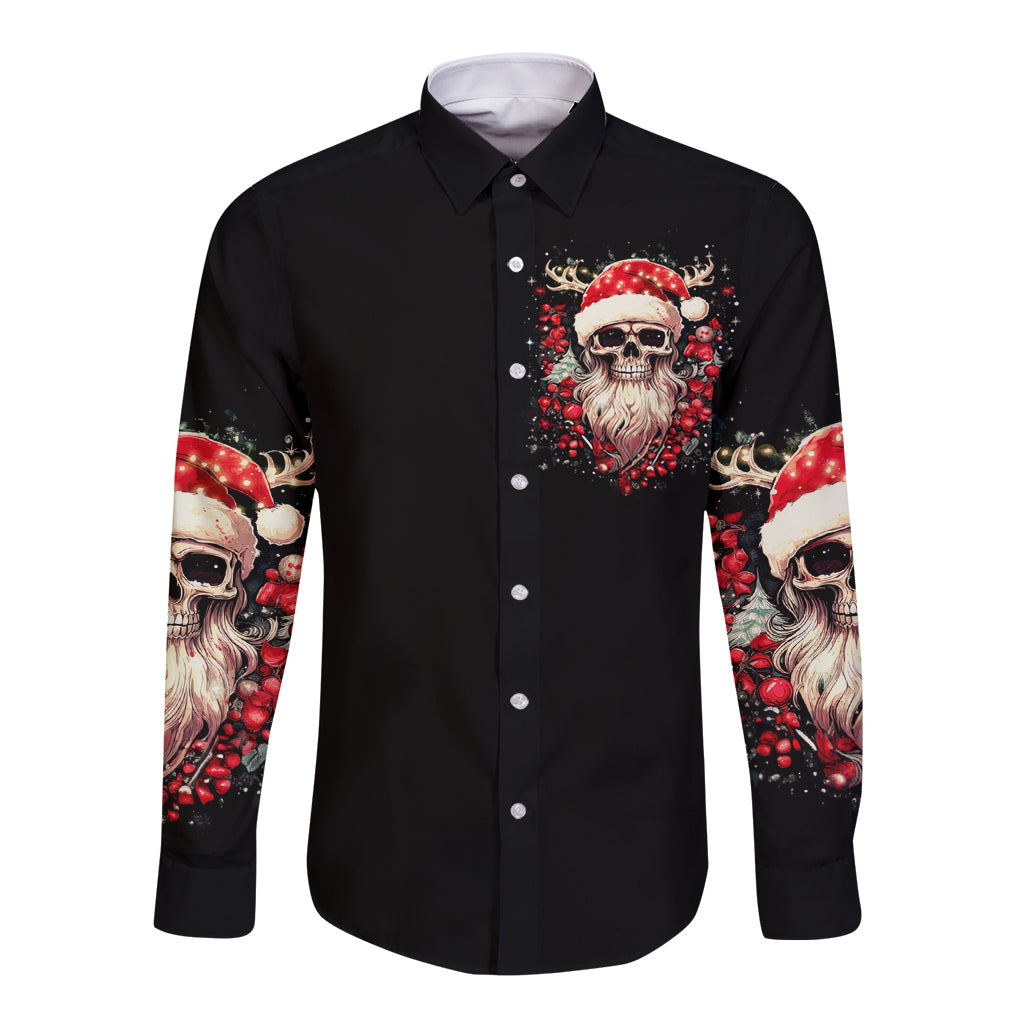 Skull Santa Claus Long Sleeve Button Shirt Ho Ho Ho Madafakas - Wonder Print Shop
