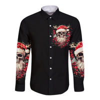 Skull Santa Claus Long Sleeve Button Shirt Ho Ho Ho Madafakas - Wonder Print Shop