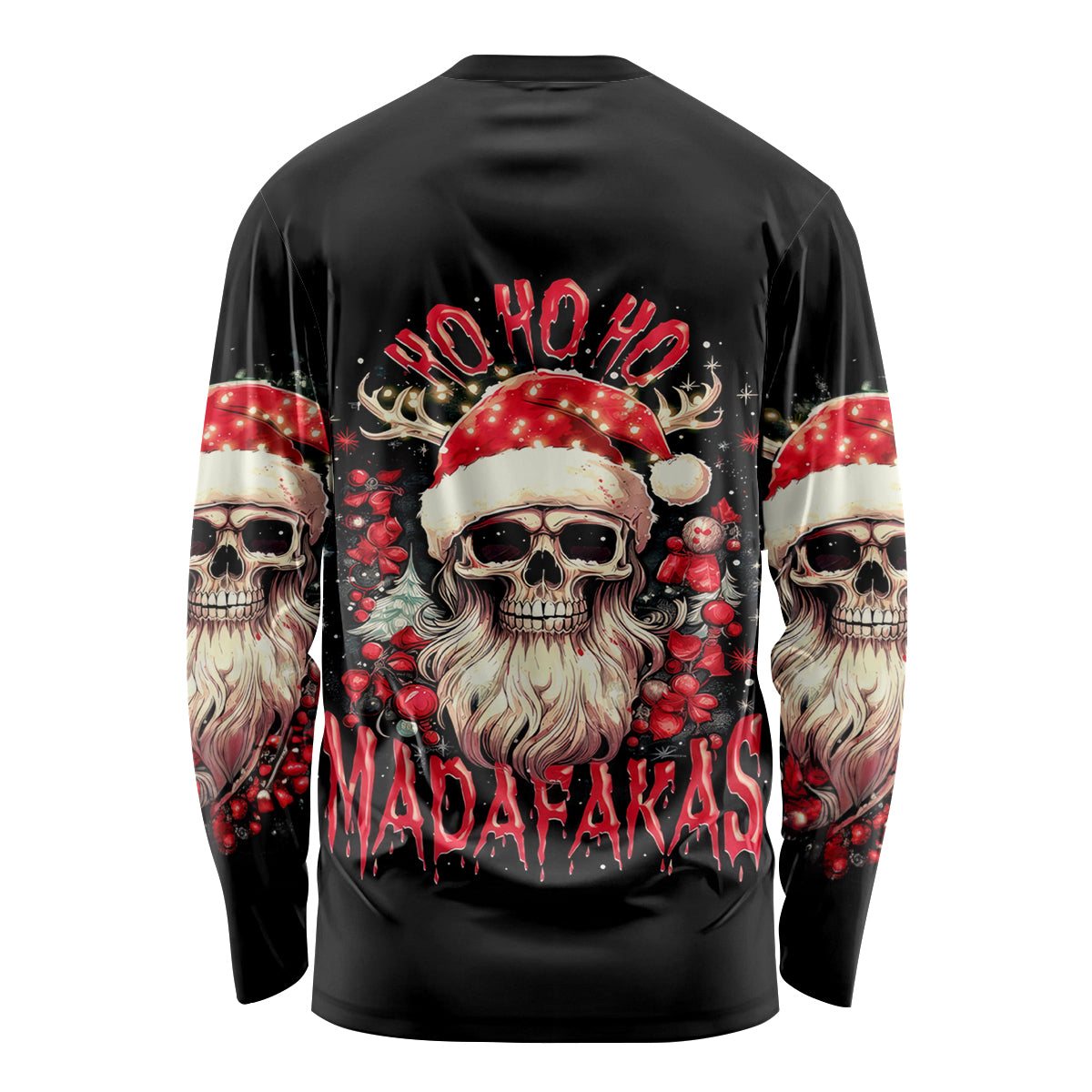 Skull Santa Claus Long Sleeve Shirt Ho Ho Ho Madafakas - Wonder Print Shop