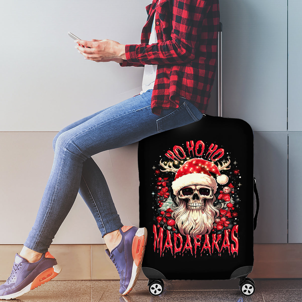 Skull Santa Claus Luggage Cover Ho Ho Ho Madafakas - Wonder Print Shop
