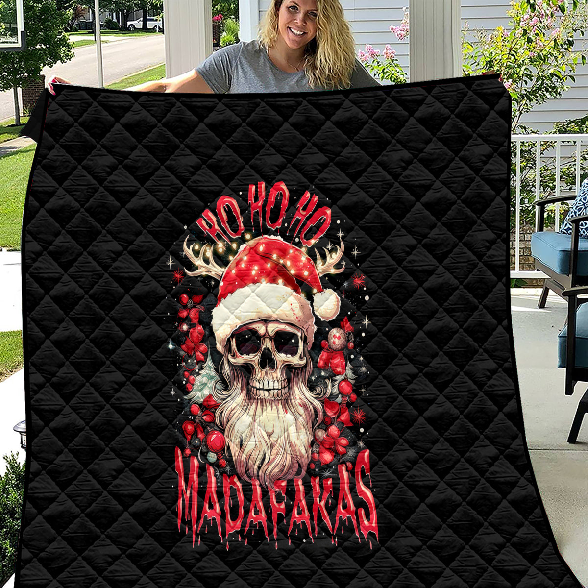Skull Santa Claus Quilt Ho Ho Ho Madafakas - Wonder Print Shop