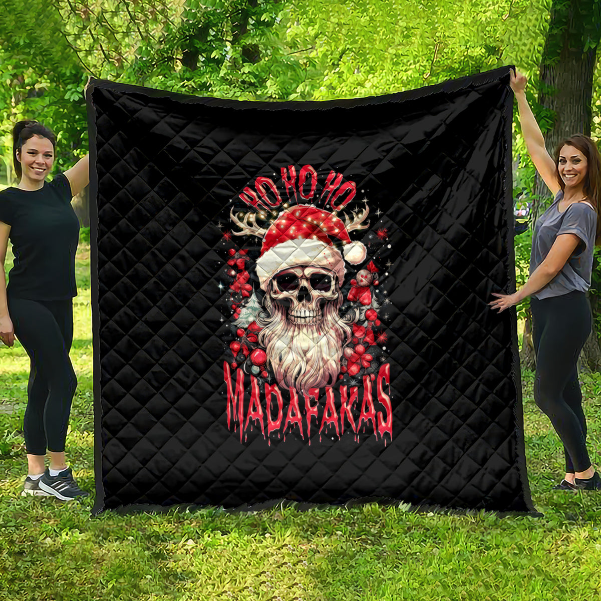 Skull Santa Claus Quilt Ho Ho Ho Madafakas - Wonder Print Shop