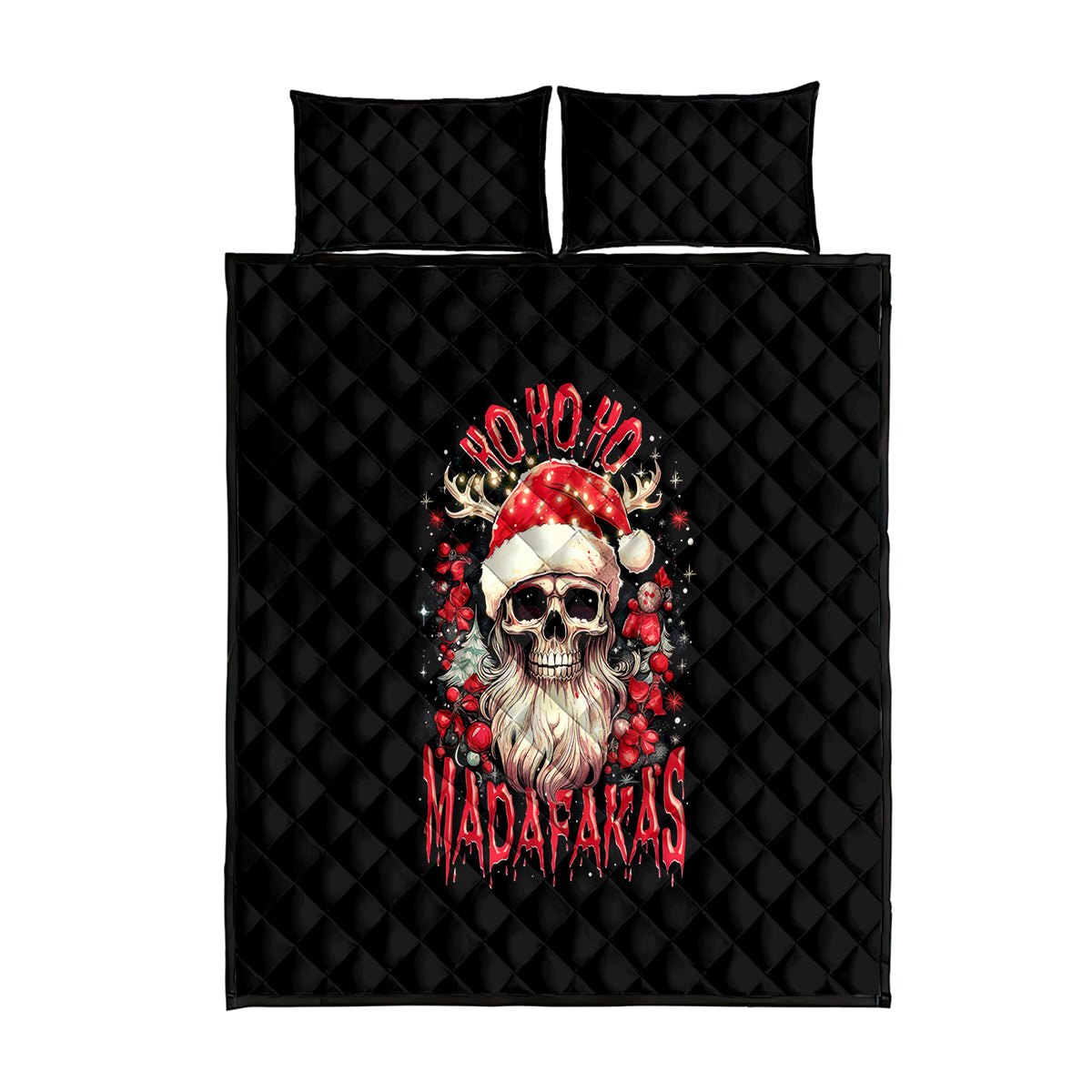 Skull Santa Claus Quilt Bed Set Ho Ho Ho Madafakas - Wonder Print Shop