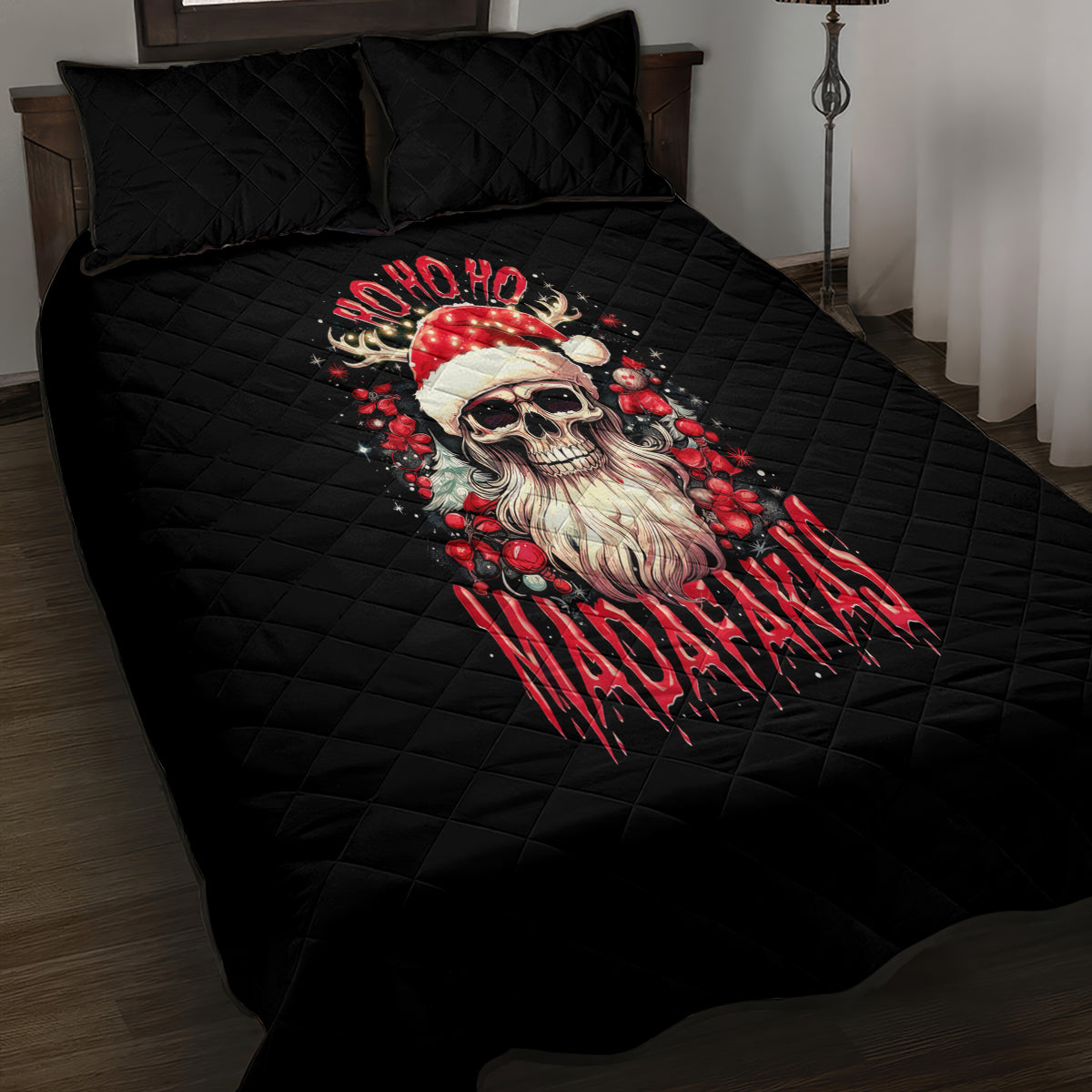 Skull Santa Claus Quilt Bed Set Ho Ho Ho Madafakas - Wonder Print Shop