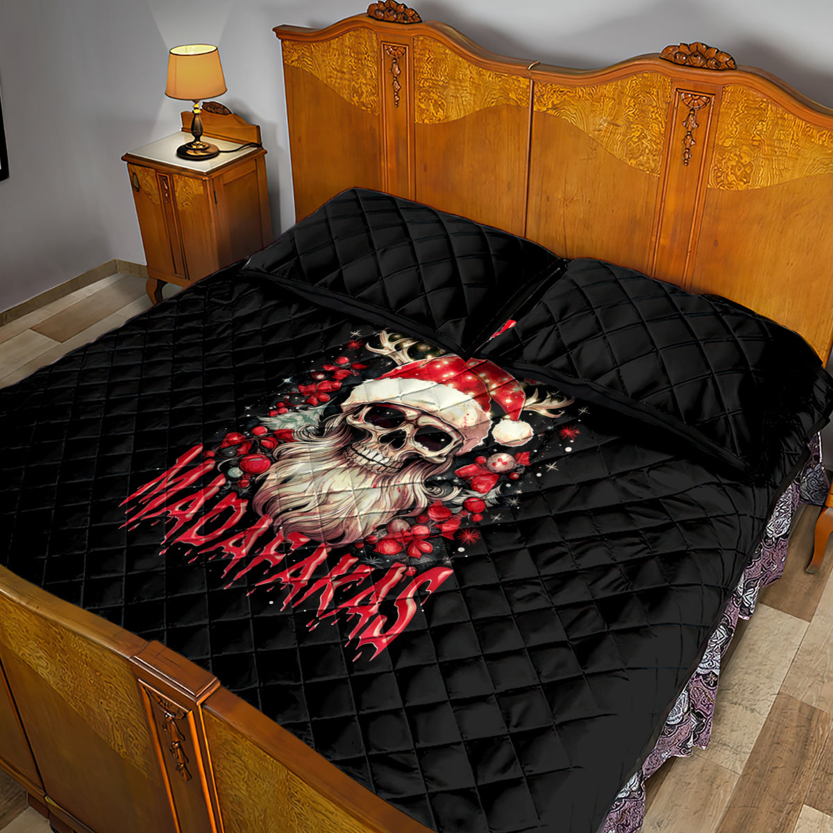 Skull Santa Claus Quilt Bed Set Ho Ho Ho Madafakas - Wonder Print Shop