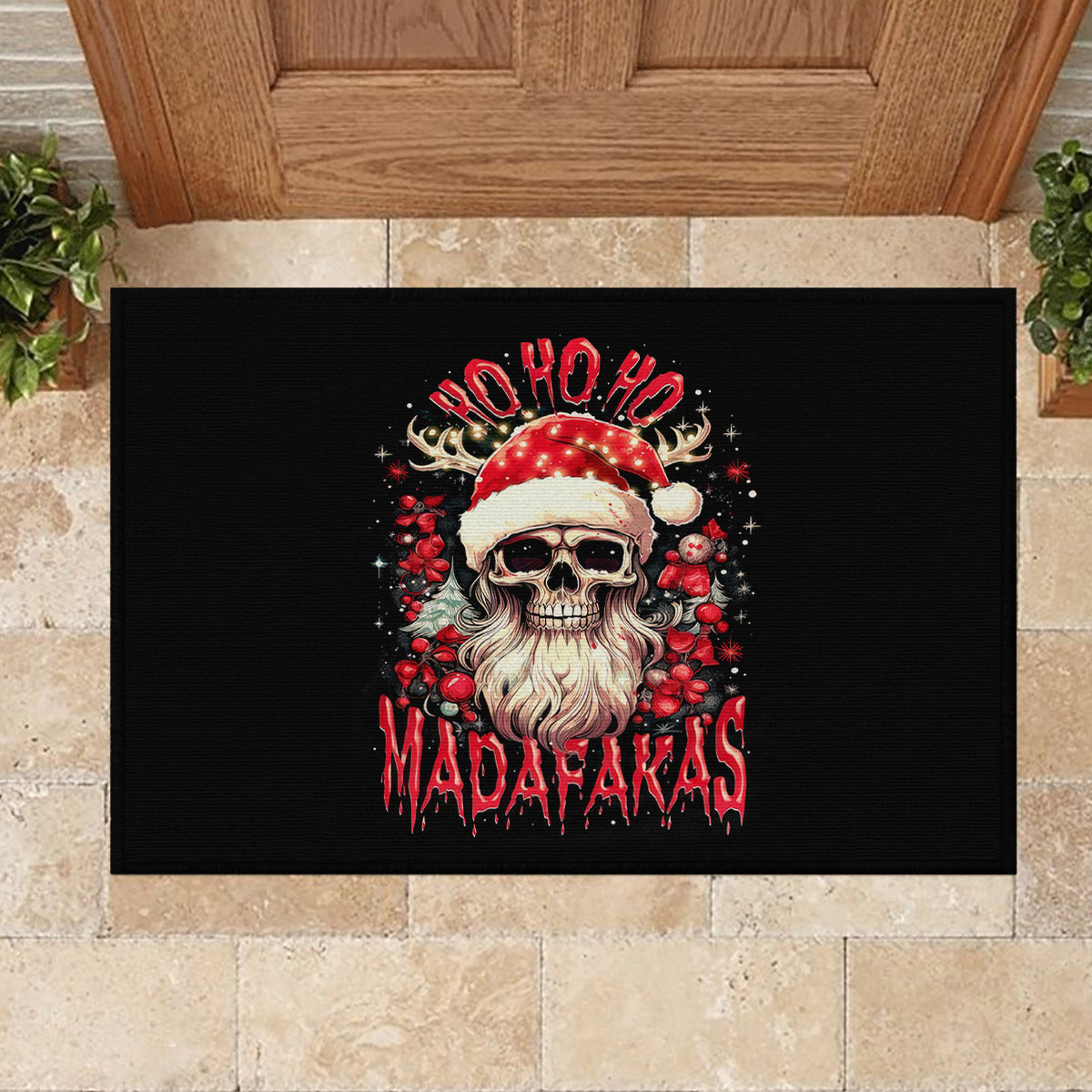 Skull Santa Claus Rubber Doormat Ho Ho Ho Madafakas - Wonder Print Shop