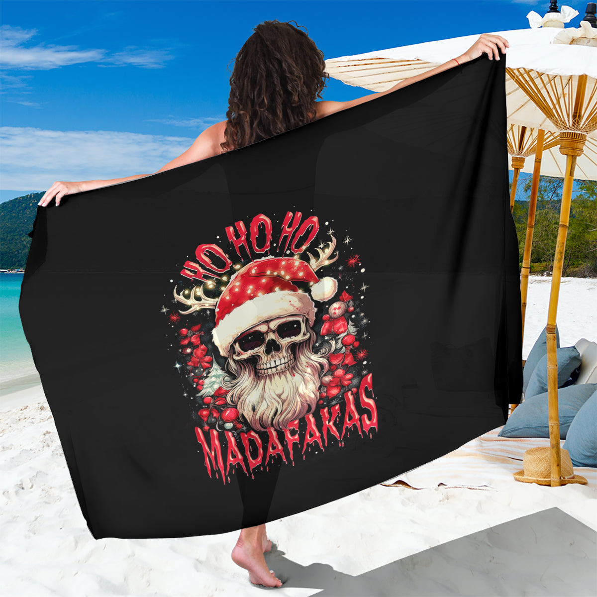 Skull Santa Claus Sarong Ho Ho Ho Madafakas - Wonder Print Shop
