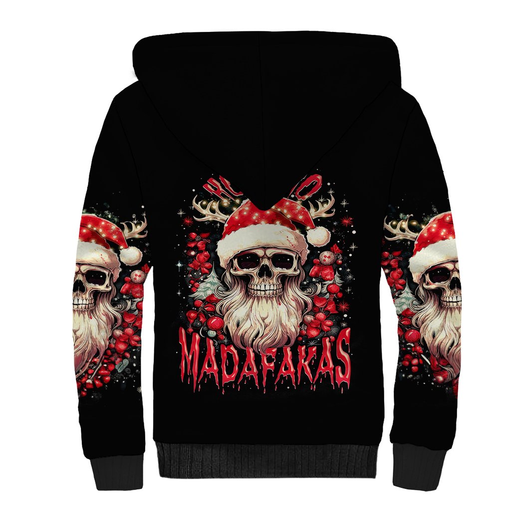 Skull Santa Claus Sherpa Hoodie Ho Ho Ho Madafakas - Wonder Print Shop