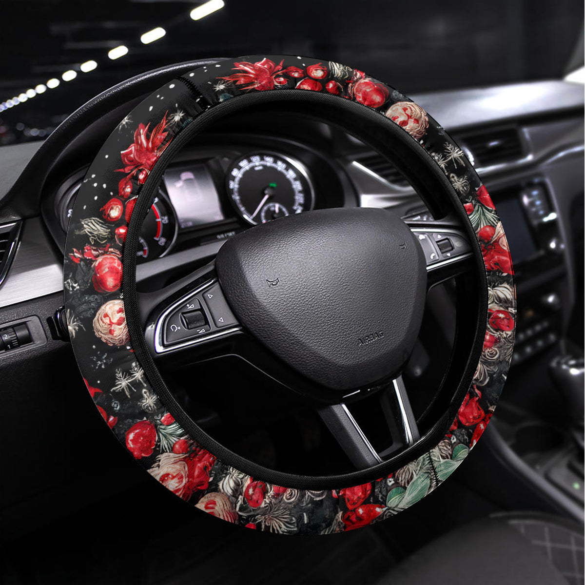 Skull Santa Claus Steering Wheel Cover Ho Ho Ho Madafakas - Wonder Print Shop