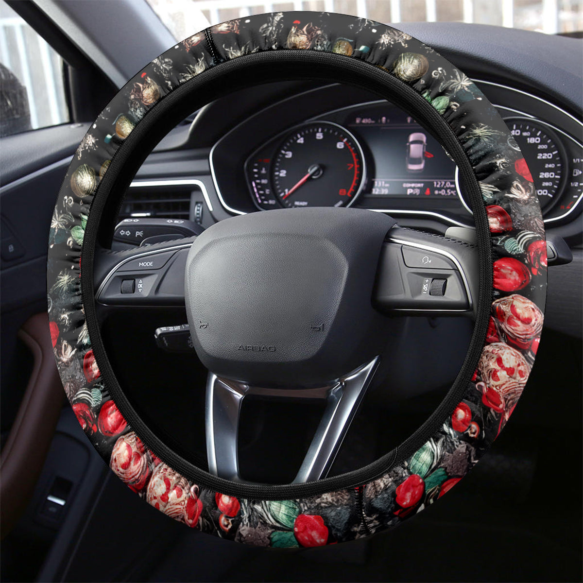 Skull Santa Claus Steering Wheel Cover Ho Ho Ho Madafakas - Wonder Print Shop