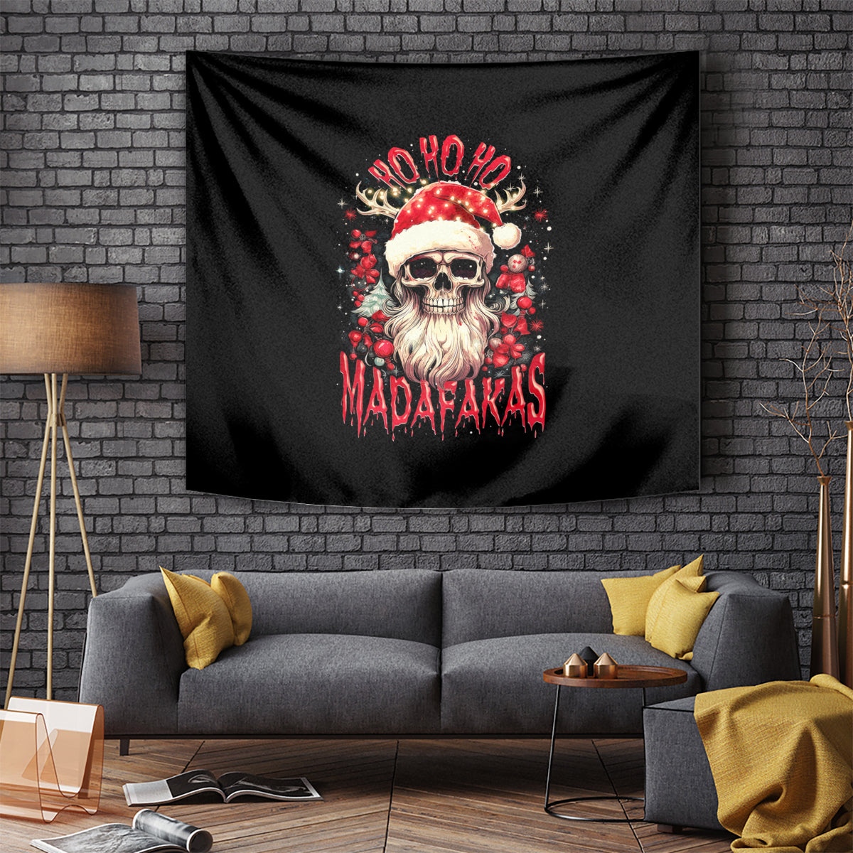 Skull Santa Claus Tapestry Ho Ho Ho Madafakas - Wonder Print Shop