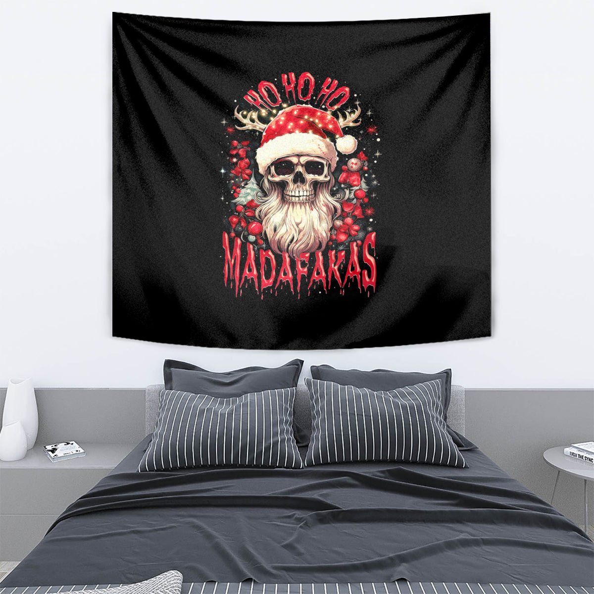 Skull Santa Claus Tapestry Ho Ho Ho Madafakas - Wonder Print Shop
