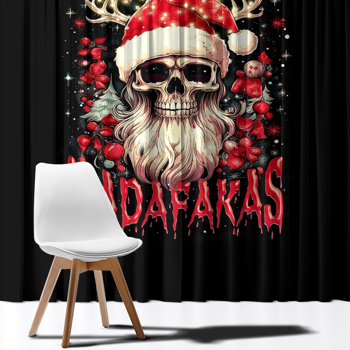 Skull Santa Claus Window Curtain Ho Ho Ho Madafakas - Wonder Print Shop
