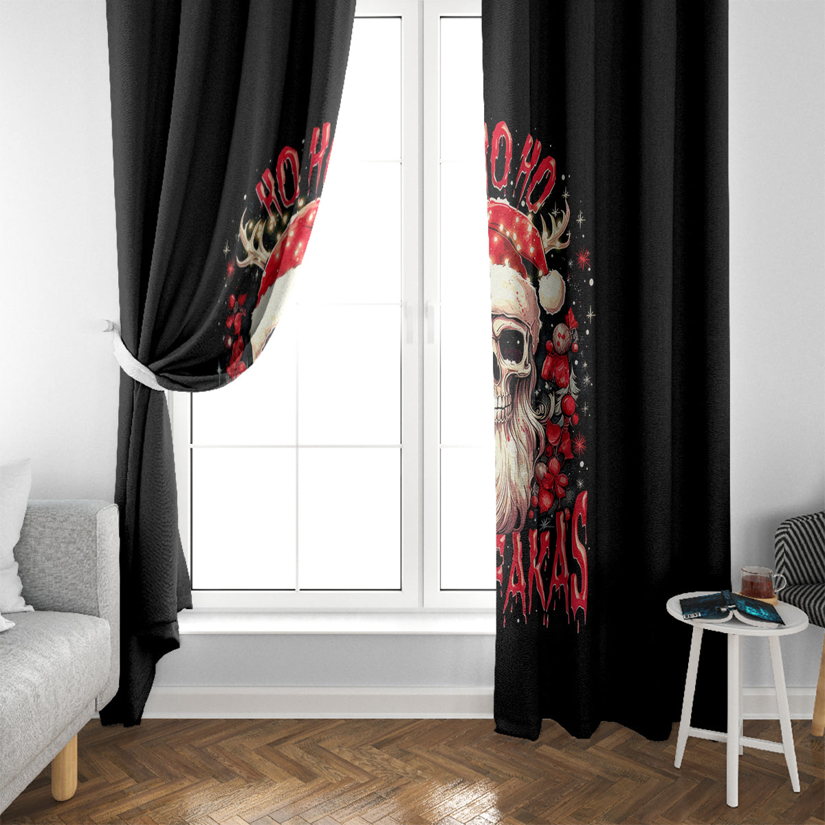 Skull Santa Claus Window Curtain Ho Ho Ho Madafakas - Wonder Print Shop