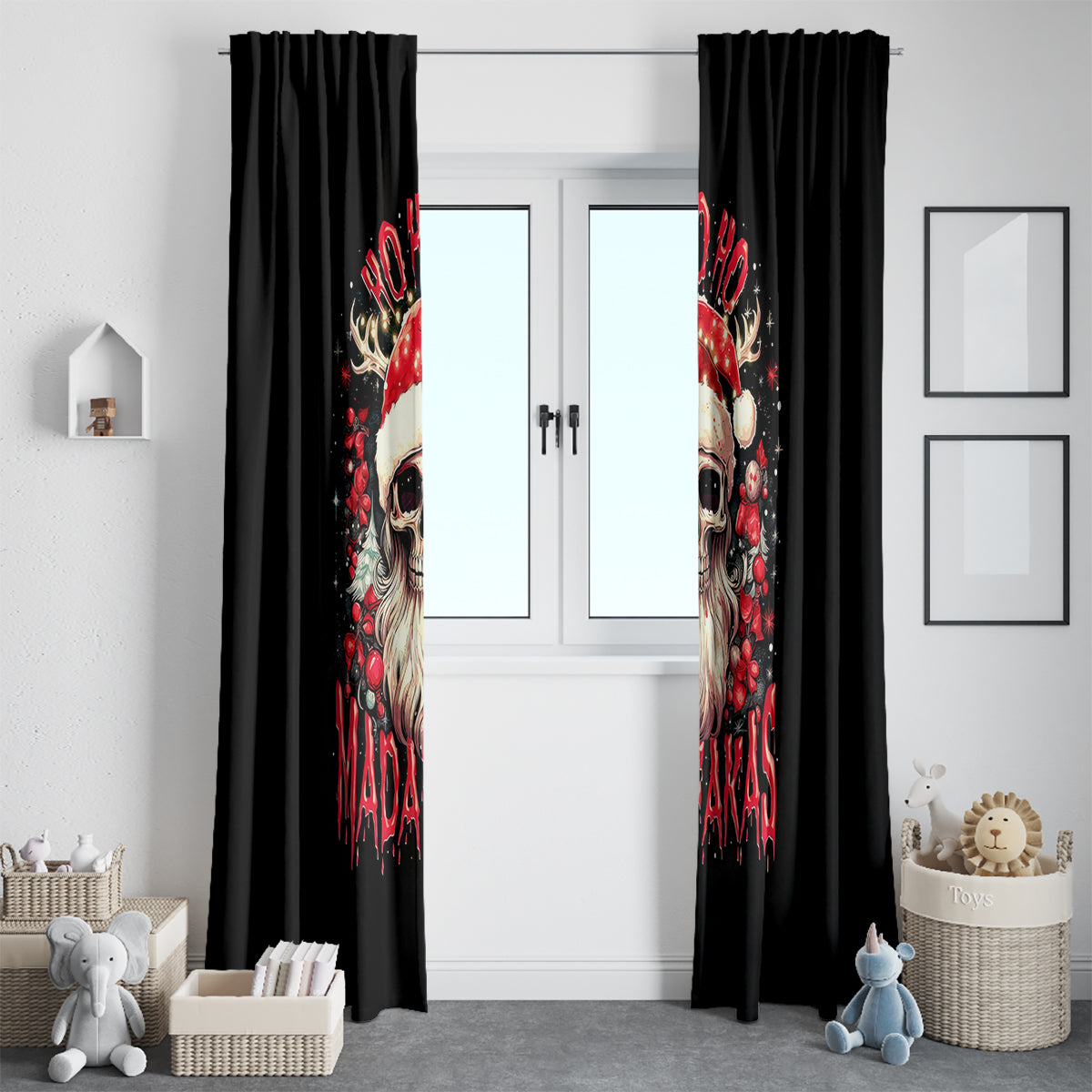 Skull Santa Claus Window Curtain Ho Ho Ho Madafakas - Wonder Print Shop