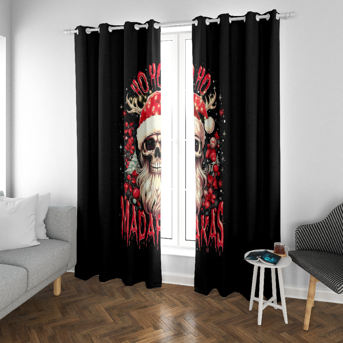 Skull Santa Claus Window Curtain Ho Ho Ho Madafakas - Wonder Print Shop