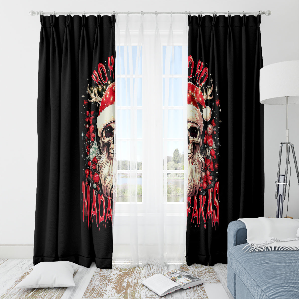 Skull Santa Claus Window Curtain Ho Ho Ho Madafakas - Wonder Print Shop