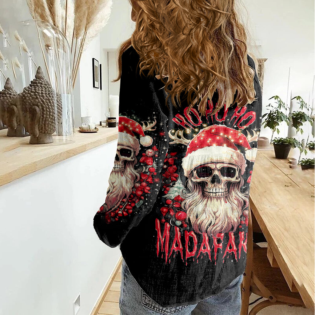 Skull Santa Claus Women Casual Shirt Ho Ho Ho Madafakas - Wonder Print Shop