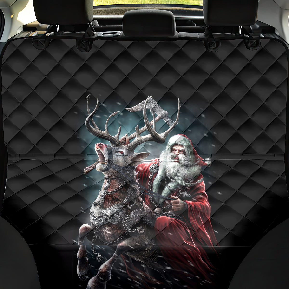 Viking Santa Claus Back Car Seat Cover Vahalla Santa Clau Coming - Wonder Print Shop