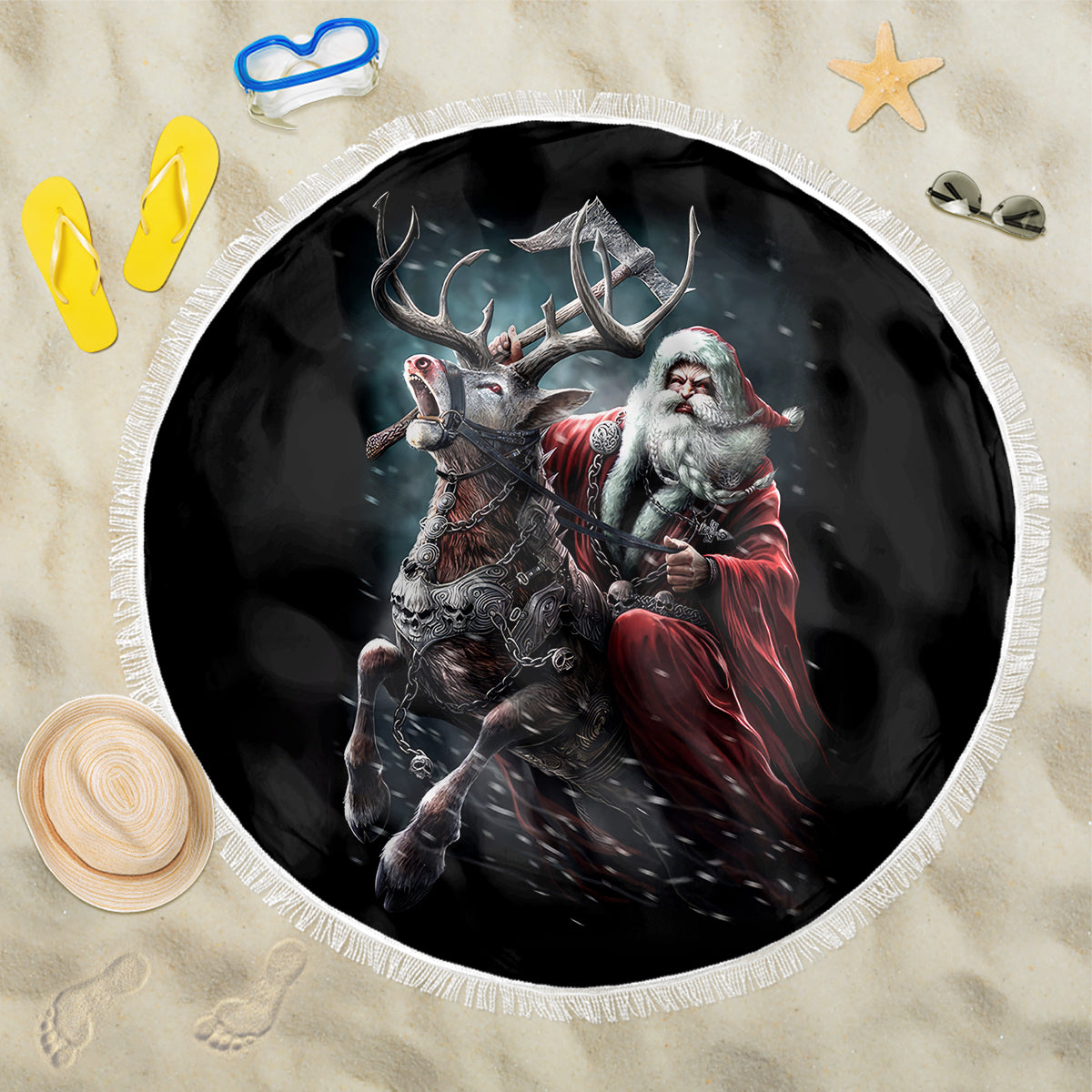 Viking Santa Claus Beach Blanket Vahalla Santa Clau Coming - Wonder Print Shop
