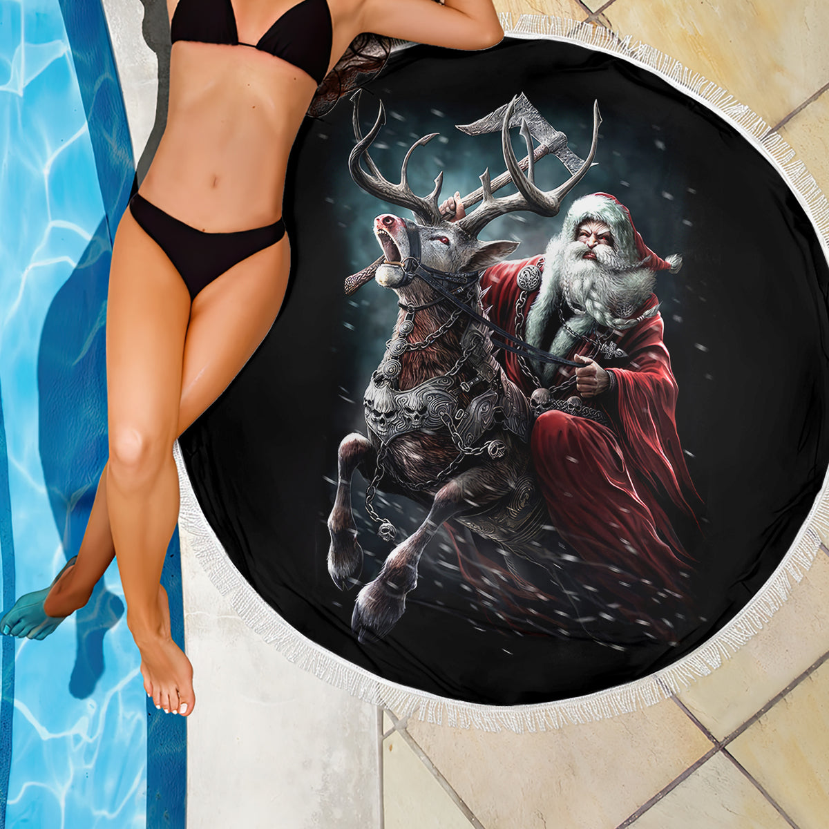Viking Santa Claus Beach Blanket Vahalla Santa Clau Coming - Wonder Print Shop