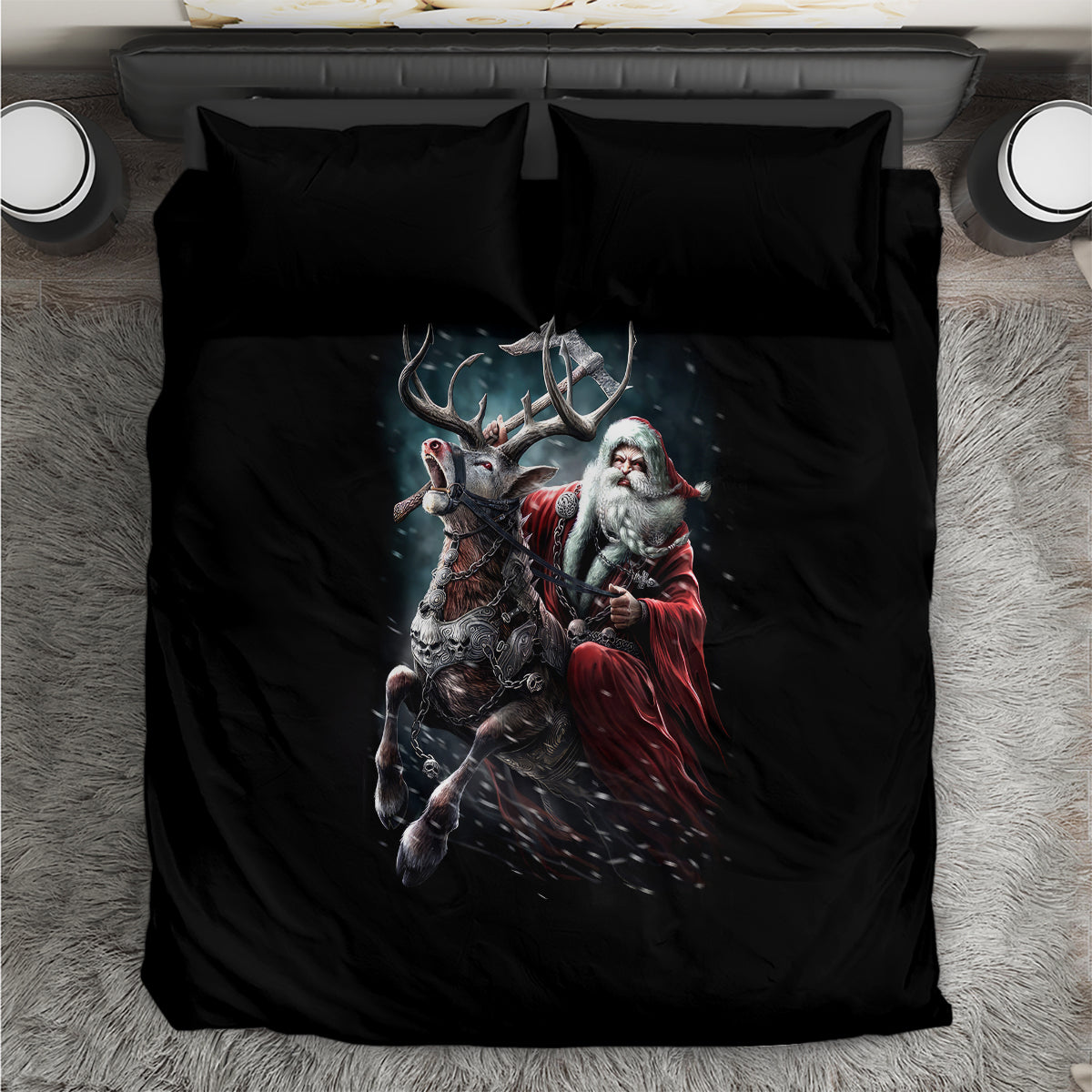 Viking Santa Claus Bedding Set Vahalla Santa Clau Coming - Wonder Print Shop