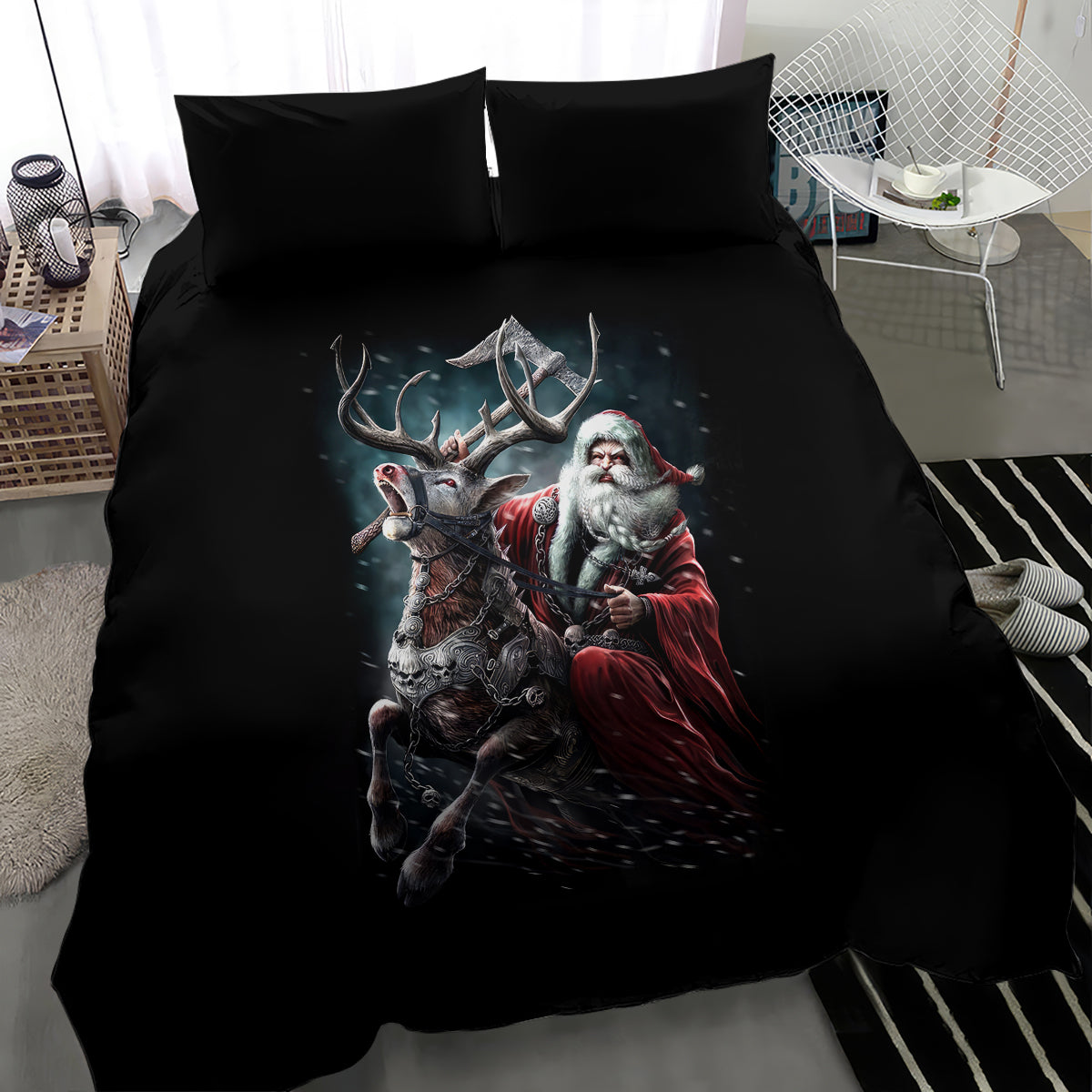 Viking Santa Claus Bedding Set Vahalla Santa Clau Coming - Wonder Print Shop