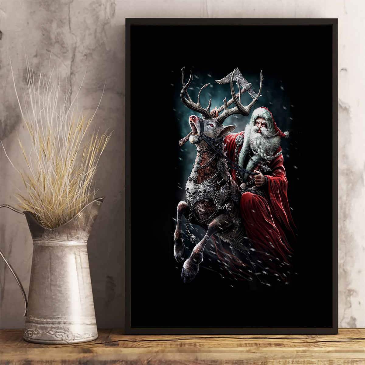 Viking Santa Claus Canvas Wall Art Vahalla Santa Clau Coming - Wonder Print Shop