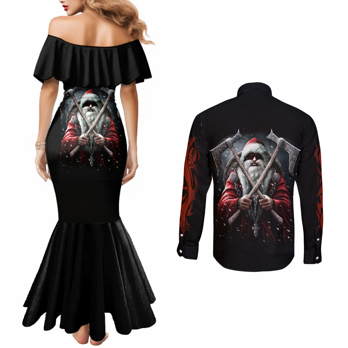 viking-santa-claus-couples-matching-mermaid-dress-and-long-sleeve-button-shirt-vahalla-santa-clau-coming