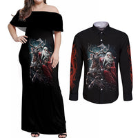 Viking Santa Claus Couples Matching Off Shoulder Maxi Dress and Long Sleeve Button Shirt Vahalla Santa Clau Coming - Wonder Print Shop