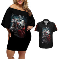Viking Santa Claus Couples Matching Off Shoulder Short Dress and Hawaiian Shirt Vahalla Santa Clau Coming - Wonder Print Shop
