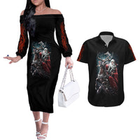 Viking Santa Claus Couples Matching Off The Shoulder Long Sleeve Dress and Hawaiian Shirt Vahalla Santa Clau Coming - Wonder Print Shop