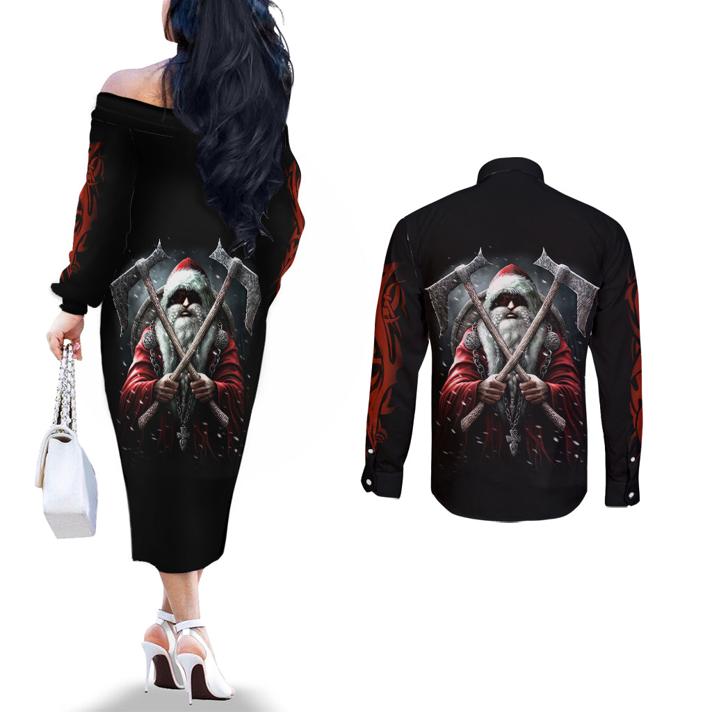 viking-santa-claus-couples-matching-off-the-shoulder-long-sleeve-dress-and-long-sleeve-button-shirt-vahalla-santa-clau-coming