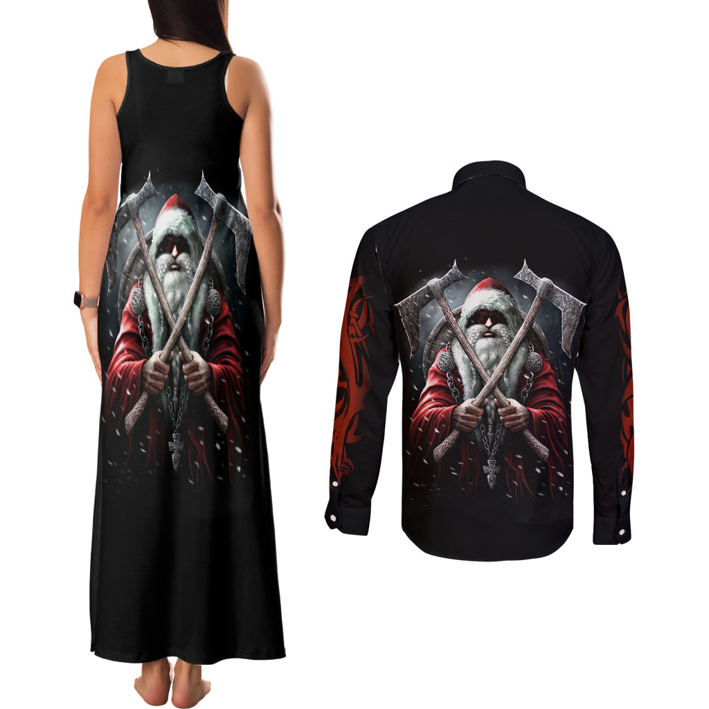 Viking Santa Claus Couples Matching Tank Maxi Dress and Long Sleeve Button Shirt Vahalla Santa Clau Coming - Wonder Print Shop