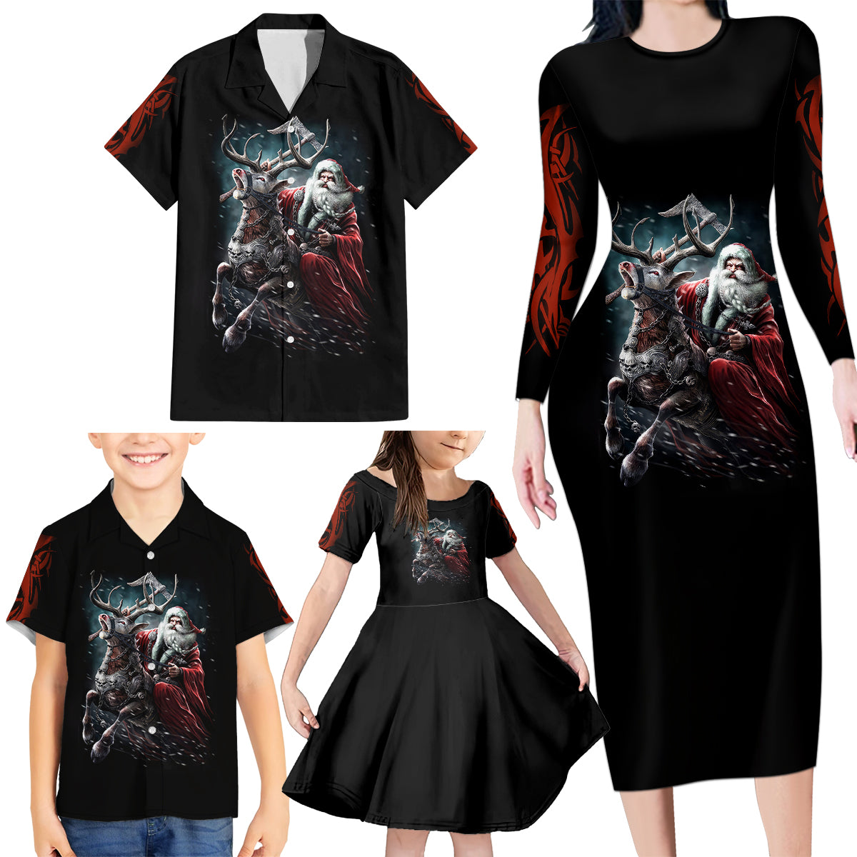 Viking Santa Claus Family Matching Long Sleeve Bodycon Dress and Hawaiian Shirt Vahalla Santa Clau Coming - Wonder Print Shop